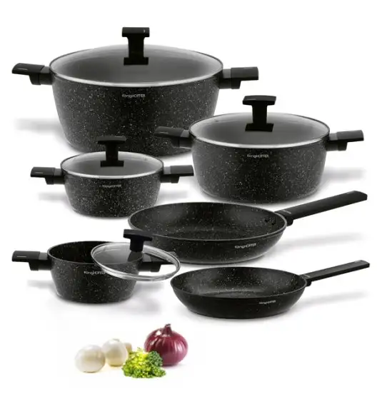 KONIGHOFFER BRAZOS Zestaw garnków marmurowych z pokrywkami 10 el / indukcja / czarny nakrapiany