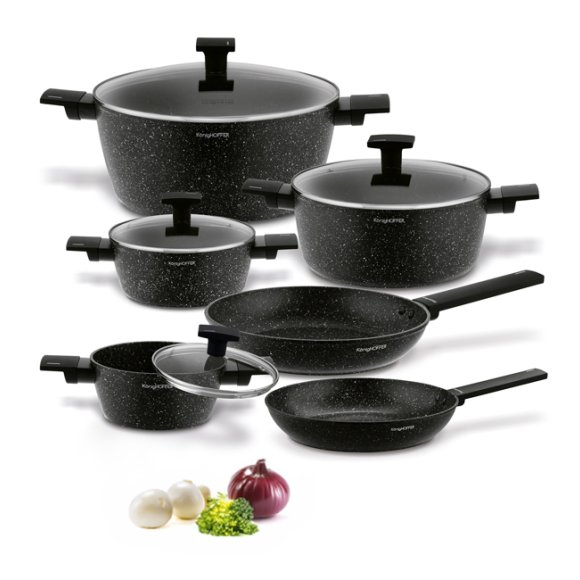 KONIGHOFFER BRAZOS Zestaw garnków marmurowych z pokrywkami 10 el / indukcja / czarny nakrapiany