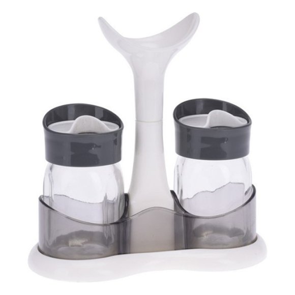 EXCELLENT HOUSEWARE Komplet solniczki i pieprzniczki na stojaku / tworzywo sztuczne / szkło