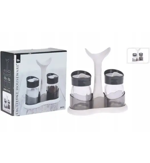 EXCELLENT HOUSEWARE Komplet solniczki i pieprzniczki na stojaku / tworzywo sztuczne / szkło