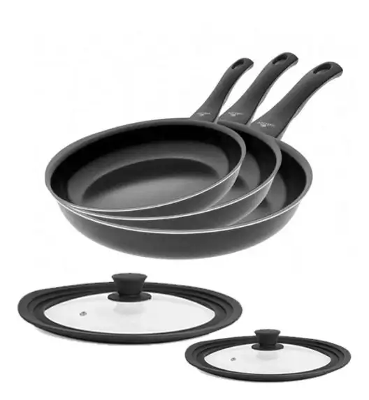 GERLACH FIRST Komplet patelni 20, 24, 28 cm / dwuwarstwowa powłoka ceramiczna + pokrywki silikonowe uniwersalne