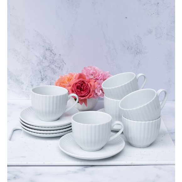 LUBIANA DAISY 6x Filiżanka 200 ml + spodki 14,5 cm | 12 el dla 6 os | biała porcelana