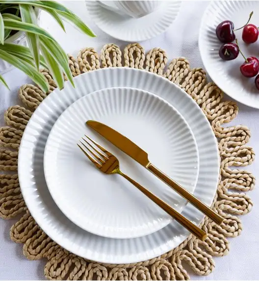 LUBIANA DAISY 18x Talerz obiadowy płytki 24 cm | 18 el dla 18 os | biała porcelana