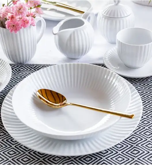 LUBIANA DAISY 12x Talerz obiadowy głęboki 22 cm | 12 el dla 12 os | biała porcelana