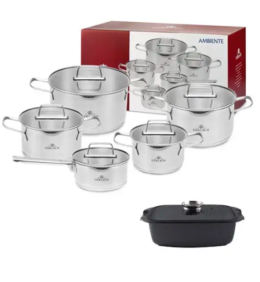 GERLACH AMBIENTE Komplet Garnki z pokrywkami 10 el + Brytfanna Granitex 32 cm / stal nierdzewna / indukcja