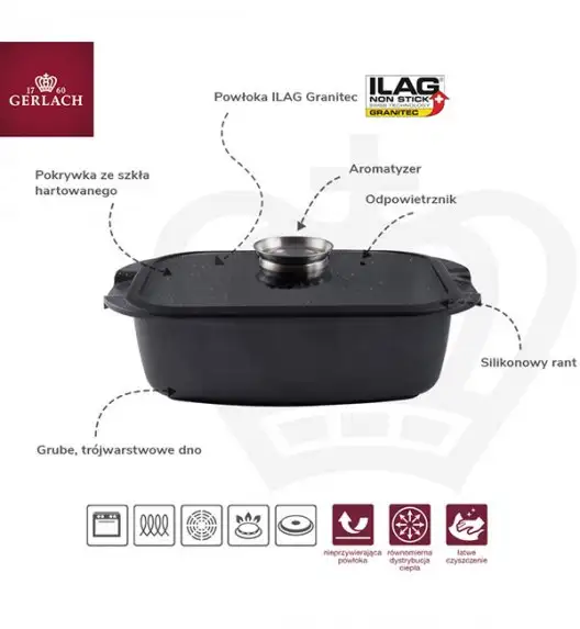 GERLACH PRIME Komplet Garnki z pokrywkami 6 el + Brytfanna 32 cm Gerlach Granitex