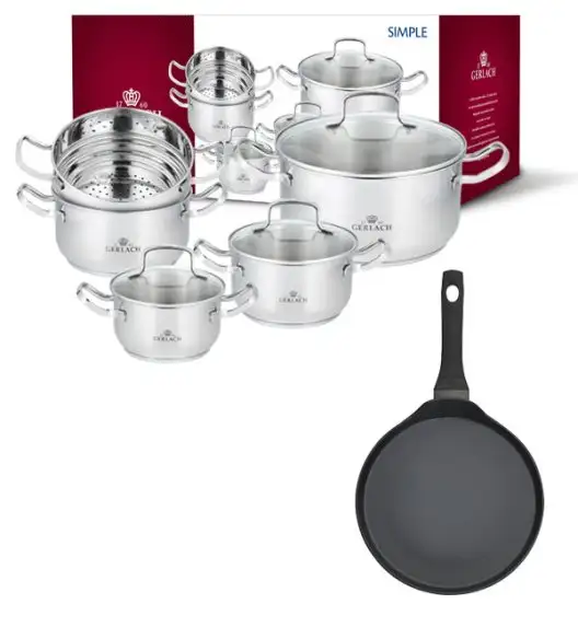 GERLACH SIMPLE Komplet Garnki z pokrywkami 9 el + Patelnia naleśnikowa 26 cm 