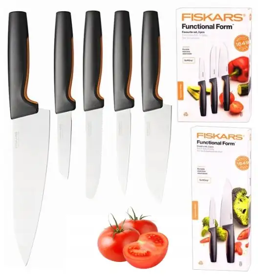 FISKARS FUNCTIONAL FORM 1057556+1057557 Komplet 5 noży kuchennych (3+2) FAVOURITE SET w pudełku / stal nierdzewna