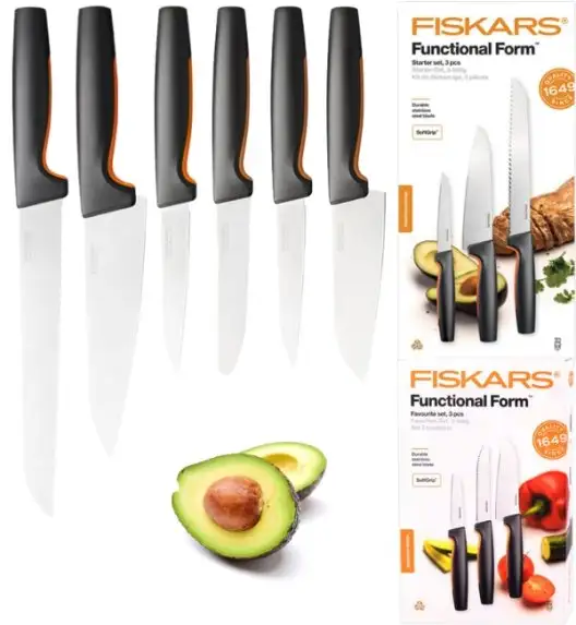 FISKARS FUNCTIONAL FORM 1057556+1057559 Komplet 6 noży kuchennych (3+3) w pudełkach / stal nierdzewna