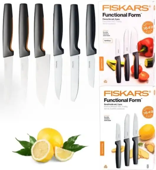 FISKARS FUNCTIONAL FORM 1057556+1057561 Komplet 6 noży kuchennych (3+3) w pudełkach / stal nierdzewna