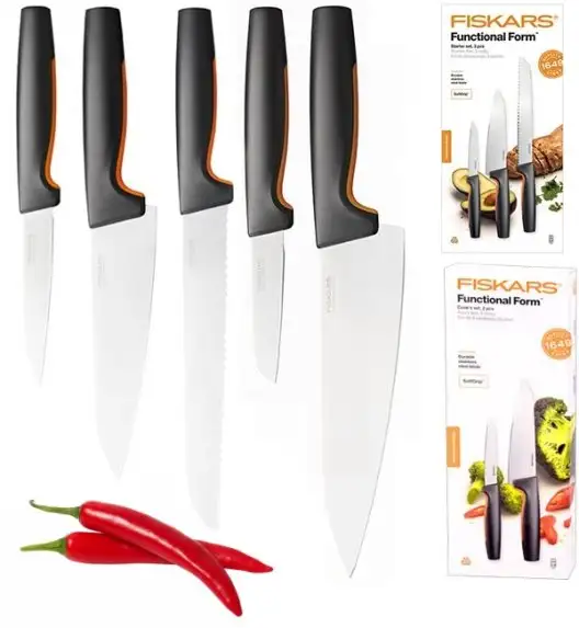 FISKARS FUNCTIONAL FORM 1057559+ 1057557 Komplet 5 noży kuchennych STARTER SET w pudełku / stal nierdzewna