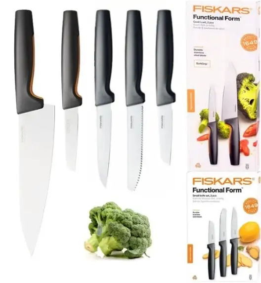 FISKARS FUNCTIONAL FORM 1057561+1057557 Komplet 5 noży kuchennych STARTER SET w pudełku / stal nierdzewna