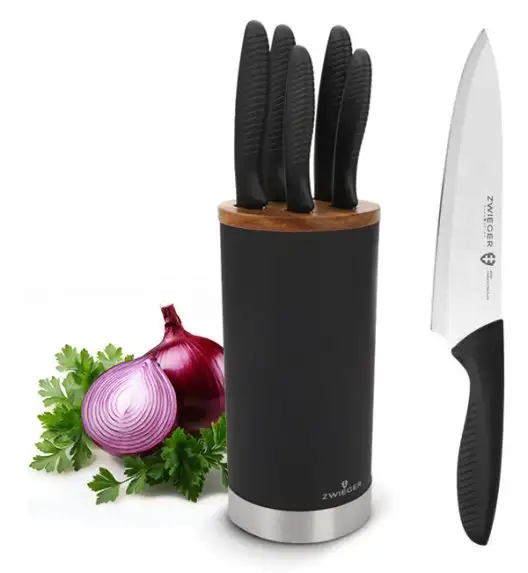 ZWIEGER ROCCA Komplet 5 noży w czarnym bloku / stal nierdzewna + drewno