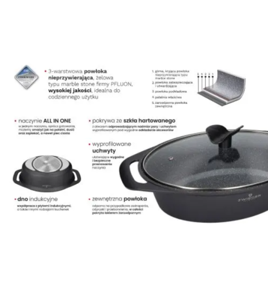 ZWIEGER FORTE Brytfanna 4,4 L z pokrywką 33 x 10 cm / czarna / aluminium