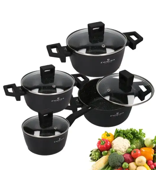 ZWIEGER FORTE Komplet garnków z pokrywkami /16, 18, 20, 24 cm + Patelnia 20, 24, 28 cm +Brytfanna Forte + Pokrywki silikonowe 