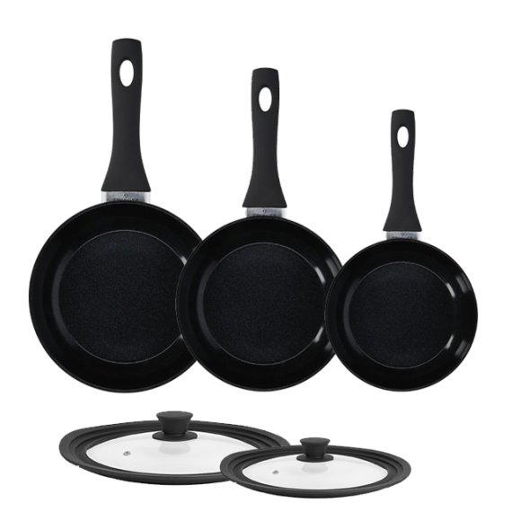 ZWIEGER ROCCA Komplet Patelnia 20, 24, 28 cm + pokrywki silikonowe | aluminium | powłoka ceramiczna | indukcja