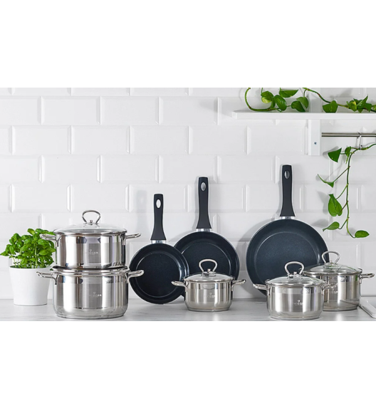 ZWIEGER ROCCA Komplet Patelnia 20, 24, 28 cm + pokrywki silikonowe | aluminium | powłoka ceramiczna | indukcja