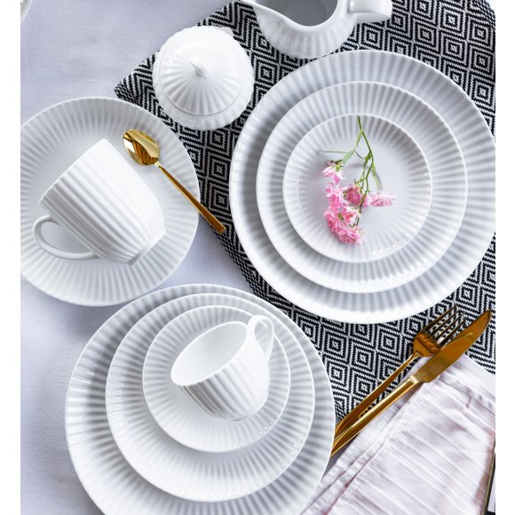 LUBIANA DAISY Serwis obiadowo - kawowy 12 osób / 88 elementów | biała porcelana