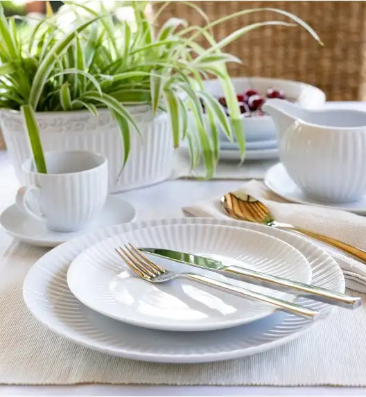 LUBIANA DAISY Serwis obiadowo - kawowy 18 osób / 130 elementów | biała porcelana