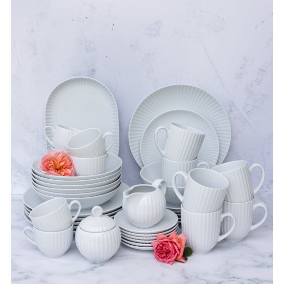LUBIANA DAISY Serwis obiadowo - kawowy 18 osób / 130 elementów | biała porcelana