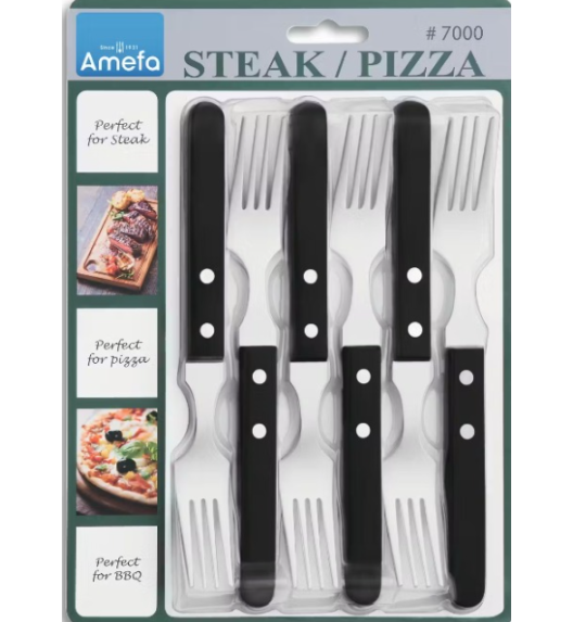 WYPRZEDAŻ! AMEFA Sztućce UE / PIZZA Komplet na zawieszce 6x widelec stekowy stal 18/0