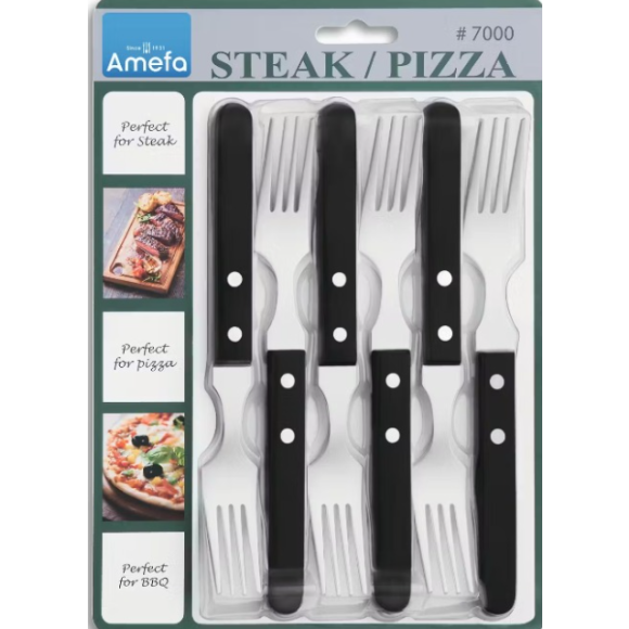 WYPRZEDAŻ! AMEFA Sztućce UE / PIZZA Komplet na zawieszce 6x widelec stekowy stal 18/0