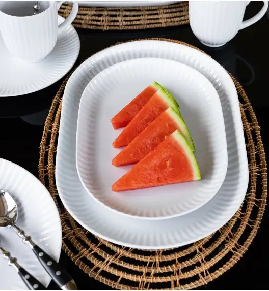 LUBIANA DAISY Komplet 3 półmisów owalnych 28, 33, 36 cm | biała porcelana