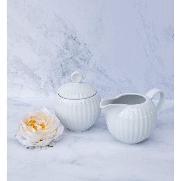 LUBIANA DAISY Komplet cukiernica 250 ml z pokrywką + mlecznik 300 ml | biała porcelana 
