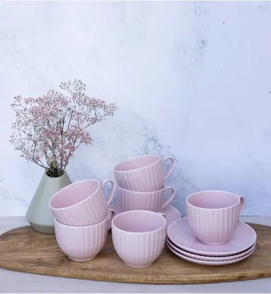 LUBIANA DAISY SUNSET K7 Komplet 12x filiżanka 200 ml + spodek 14,5 cm / różowy