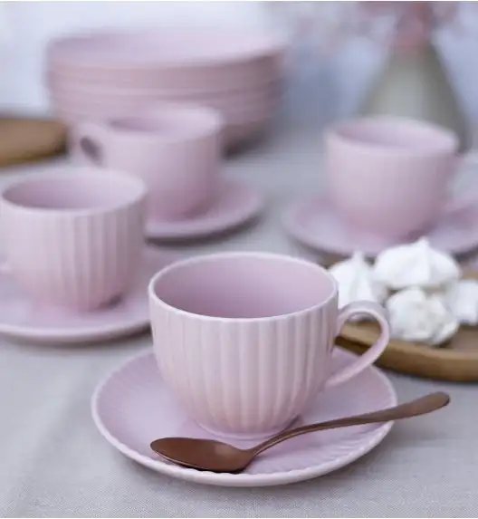 LUBIANA DAISY SUNSET K7 Komplet 12x filiżanka 200 ml + spodek 14,5 cm / różowy