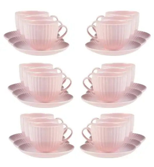 LUBIANA DAISY SUNSET K7 Komplet 18x filiżanka 200 ml + spodek 14,5 cm / różowy