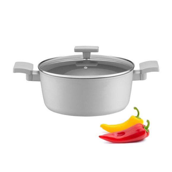 AMBITION GRIS Garnek z pokrywką 24 cm / 4,1 l / aluminium / z powłoką Qualum Basic