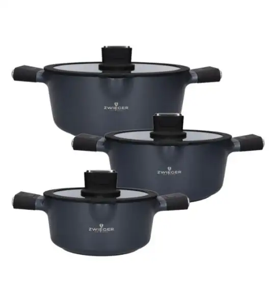 ZWIEGER VESNA Komplet 3 garnków z pokrywkami 20, 24, 28 cm / GREBLON C3 non-stick / indukcja