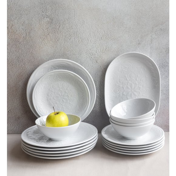 LUBIANA ORIENTAL | BIAŁY | Serwis obiadowy z półmisem 6/19 el  | porcelana