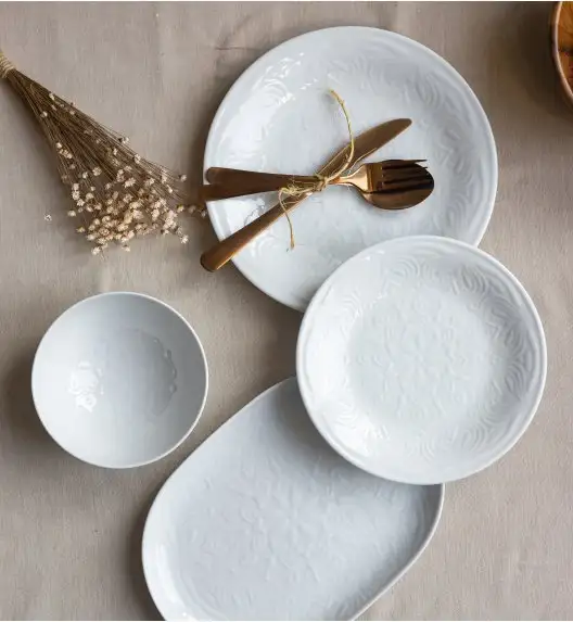 LUBIANA ORIENTAL | BIAŁY | Serwis obiadowy z półmisem 12/37 el  | porcelana