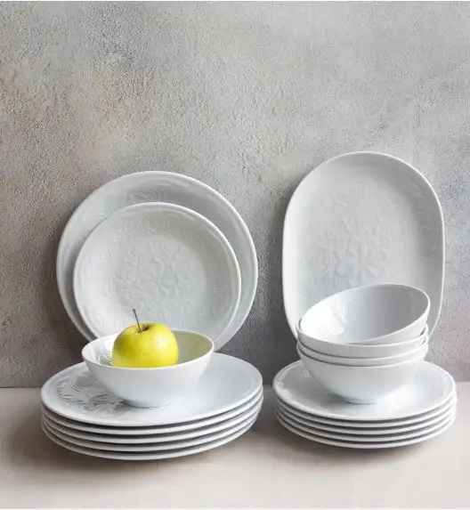 LUBIANA ORIENTAL | BIAŁY | Serwis obiadowy z półmisem 12/37 el  | porcelana
