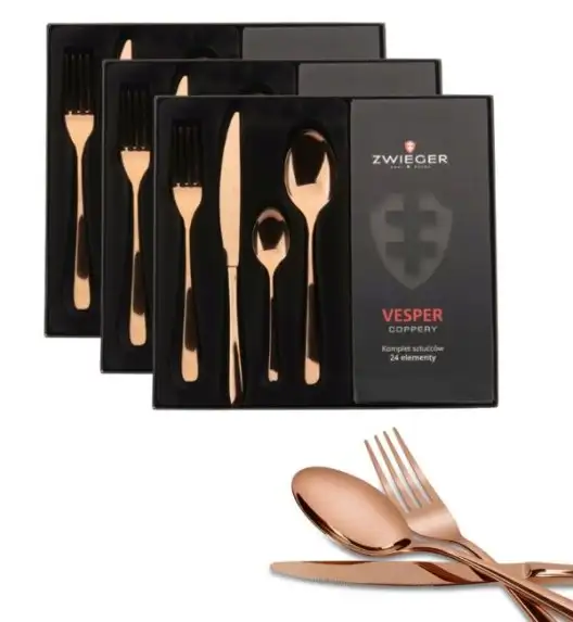 ZWIEGER VESPER COPPERY Sztućce komplet 72 elementy dla 18 osób / miedziane