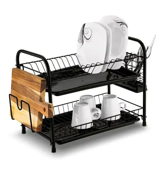 TADAR NOVA Dwupoziomowa suszarka do naczyń z 2 tacami i ociekaczem + uchwyt na deskę 53 x 33 x 24 cm / czarna