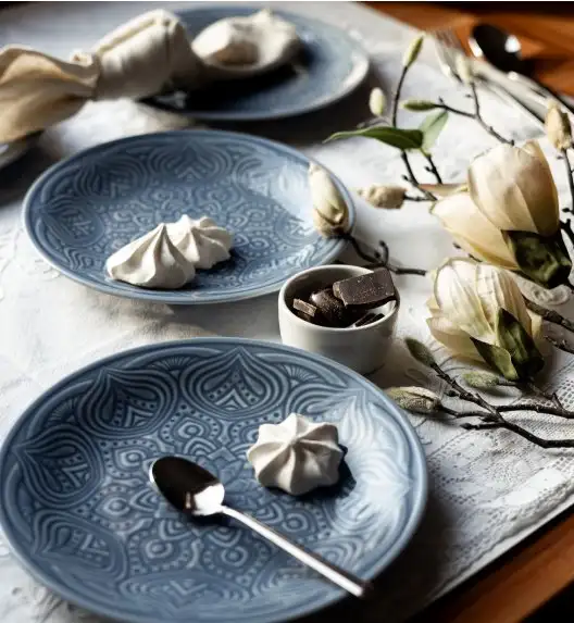 LUBIANA ORIENTAL | K9 SZARO - NIEBIESKI | 12x Talerz deserowy 21 cm | porcelana luz 