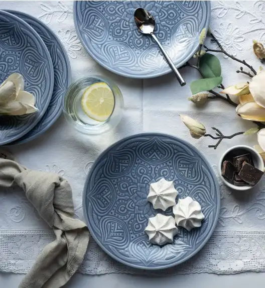 LUBIANA ORIENTAL | K9 SZARO - NIEBIESKI | 18x Talerz deserowy 21 cm | porcelana luz 
