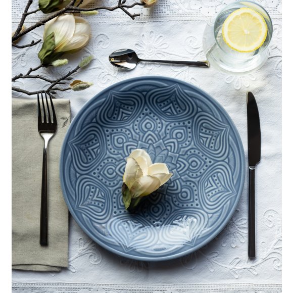 LUBIANA ORIENTAL | K9 SZARO - NIEBIESKI | Talerz obiadowy 25 cm | porcelana luz 