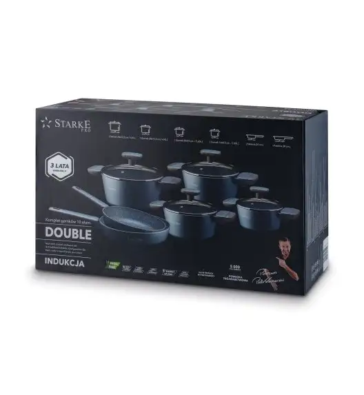 STARKE PRO DOUBLE Zestaw garnków 10 el z pokrywkami / non-stick / indukcja