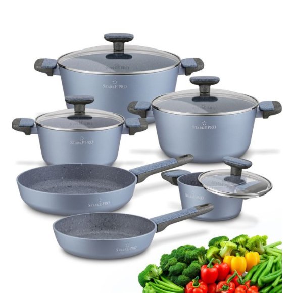 STARKE PRO DOUBLE Zestaw garnków 10 el z pokrywkami / non-stick / indukcja