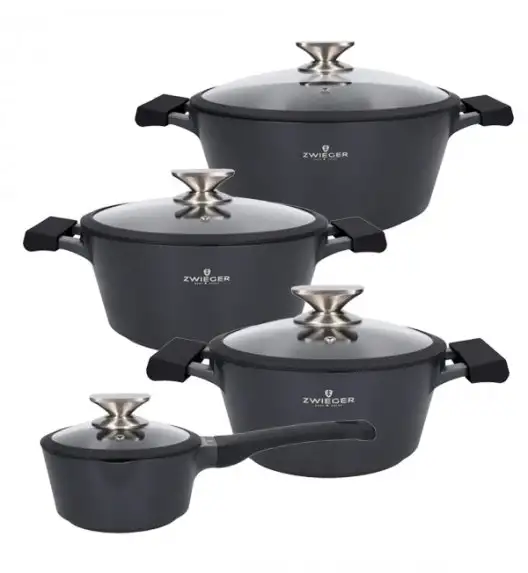 ZWIEGER BLACK STONE Zestaw garnków z pokrywkami 20, 24, 28 cm + Rondel 16 cm + Patelnie 20, 24, 28 cm + Brytfanna 33 cm
