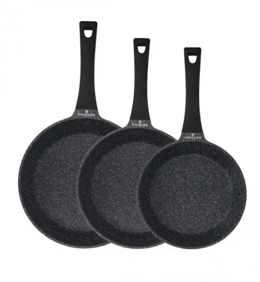 ZWIEGER BLACK STONE Zestaw garnków z pokrywkami 20, 24, 28 cm + Rondel 16 cm + Patelnie 20, 24, 28 cm + Brytfanna 40 cm + Pokrywki silikonowe TADAR