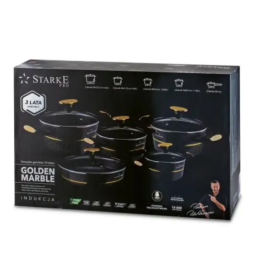 STARKE PRO GOLDEN MARBLE Zestaw garnków 10 el z pokrywkami / non-stick / indukcja