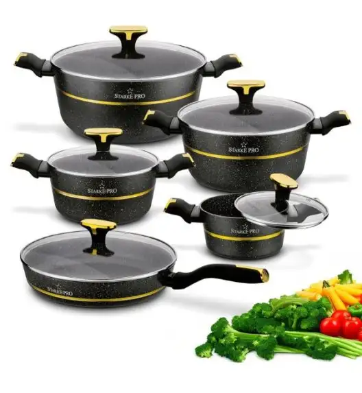 STARKE PRO GOLDEN MARBLE Zestaw garnków 10 el z pokrywkami / non-stick / indukcja