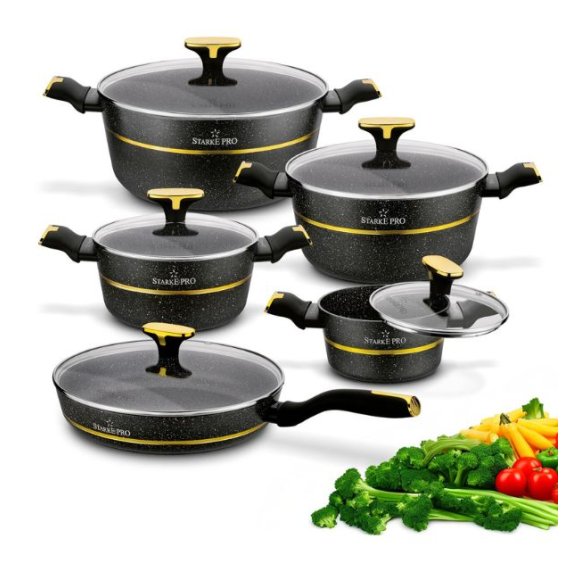 STARKE PRO GOLDEN MARBLE Zestaw garnków 10 el z pokrywkami / non-stick / indukcja