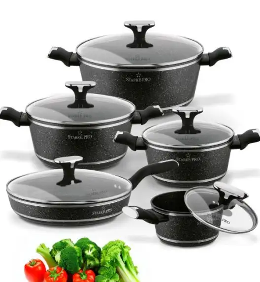 STARKE PRO CELEBRITY MARBLE Zestaw garnków 10 el z pokrywkami / non-stick / indukcja