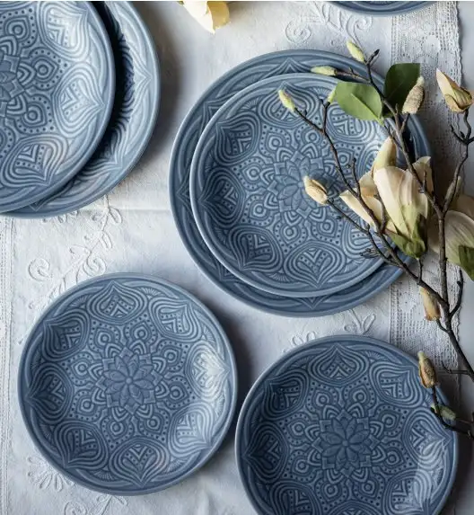 LUBIANA ORIENTAL | K9 SZARO - NIEBIESKI | 6 SZT. Talerz obiadowy 25 cm | porcelana luz 